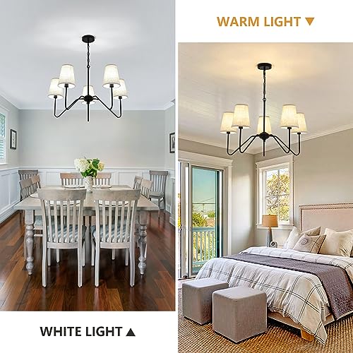 5 Arm Black Chandelier for Dining Room with Linen Fabric Shade