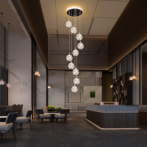 10 Light High Ceilings Long Chandeliers Modern Crystal Staircase Chandelier Hanging Flush Mount Lighting Fixtures Long Raindrop Hanging Chandeliers for Staircase (127 Count)