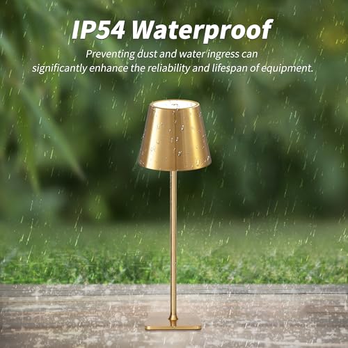 Outdoor Waterproof Cordless Set of 2 Rechargeable Portable Top Touch Battery Operated Powered LED Table Lamp Desk Lamp Lights for Restaurant Kitchen Patio Dinner Dining (2 Count)