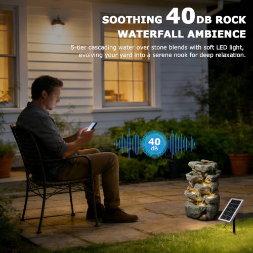 5 Tiered Solar Water Fountain Outdoor Garden with LED Lights