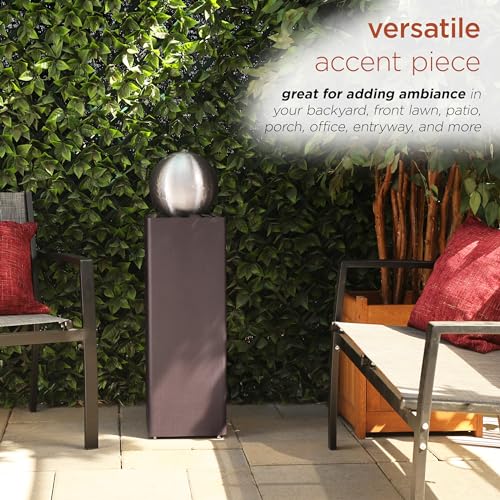 CPS188 Indoor Outdoor Modern Metal Orb Water Floor Fountain with River Rock Stone for Patio