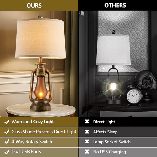 25" Set of 2 Rustic Lantern Table Lamps for Living Room Bedroom (2 Count)