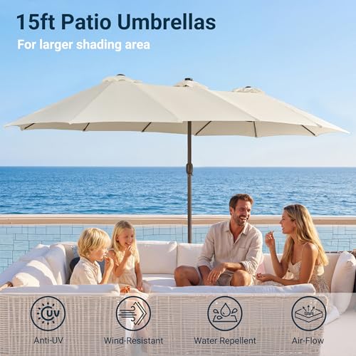 15 Ft Umbrella Outdoor Patio Solar Lights With Base