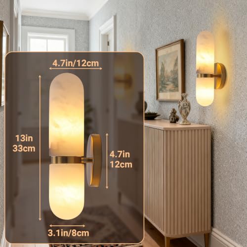 Alabaster Wall Sconces Bathroom Vanity Light Gold 13in 1 Pack