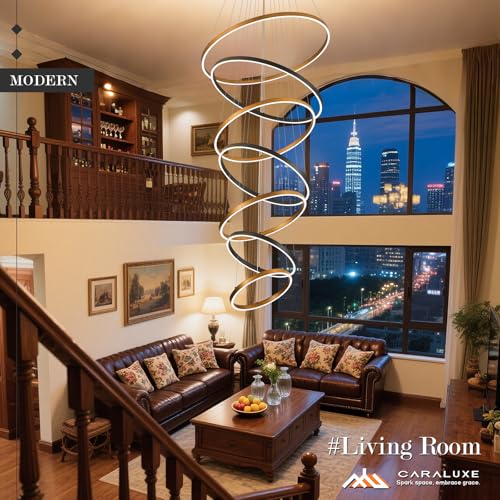 7 Ring LED Chandelier Black Gold Chandeliers Large Dimmable