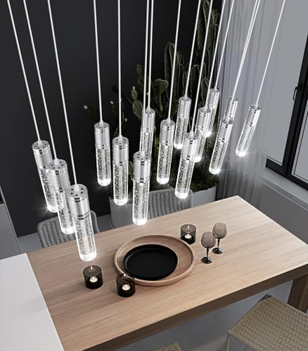 15 Lights Modern Crystal Chandelier LED Pendant Lighting Fixture for Kitchen Island Light Fixtures for Dining Room Hallway Foyer