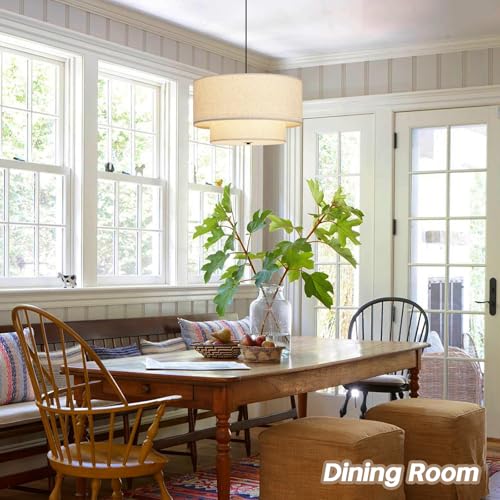 18" Modern Double Drum Fabric Pendant Light