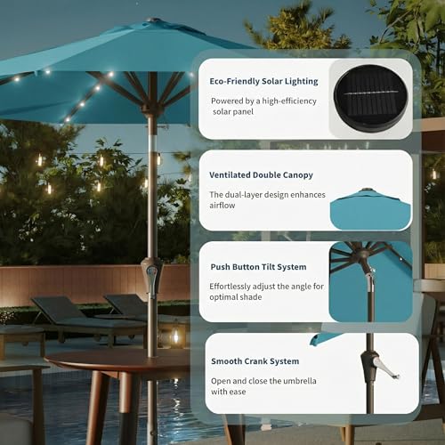 10FT Solar Umbrella 32 LED Lighted Patio Umbrella Table Market Umbrella w