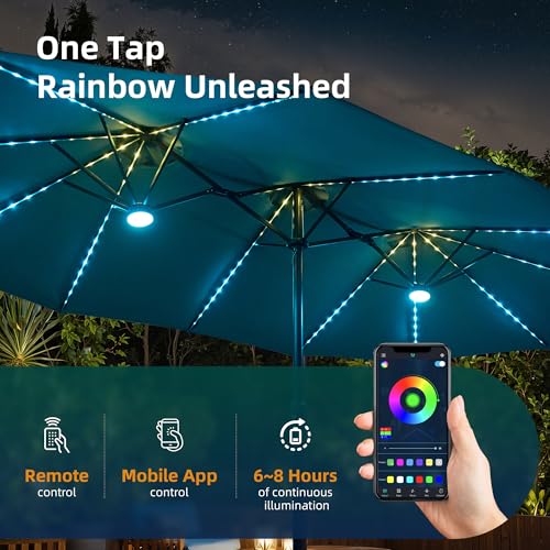 15Ft Patio Umbrella With Multicolor Solar Light