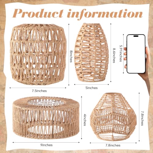 4 Pcs Rattan Lamp Shade Woven Pendant Replacement (4 Count)