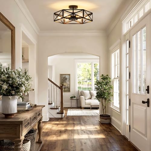 Modern Farmhouse Black Metal Semi Flush Mount Ceiling Light Fixture 19.7 in