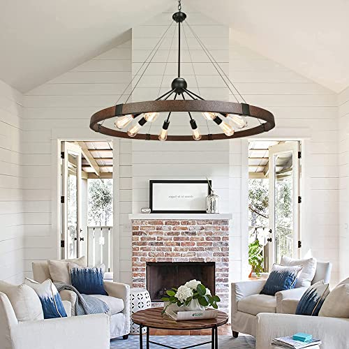 38.2'' Large Farmhouse Wagon Wheel Chandelier for Living Room