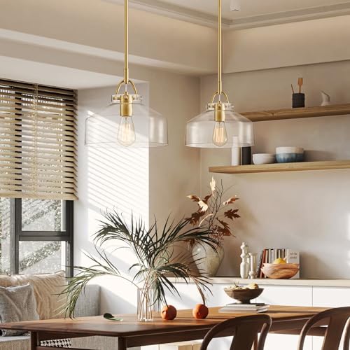 Chandelier Rustic Farmhouse Industrial Round Ceiling Pendant LED Light Fixture with Clear Glass Shades for Dining Room Kitchen Island Foyer Entryway