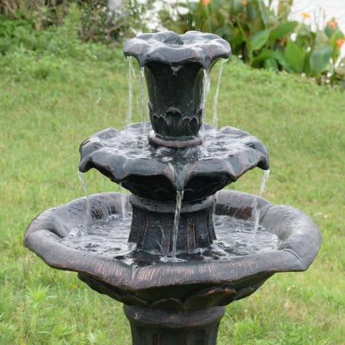 Lily Flower Floor Pedestal 3 Tiered Floor Waterfall Fountain with Pump for Outdoor Patio Garden Backyard Decking