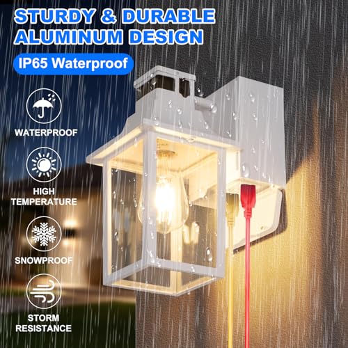 White Porch Light with GFCI Outlet & Motion Sensor