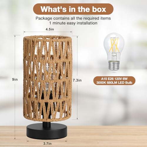 Table Lamps Rattan Rope Shade