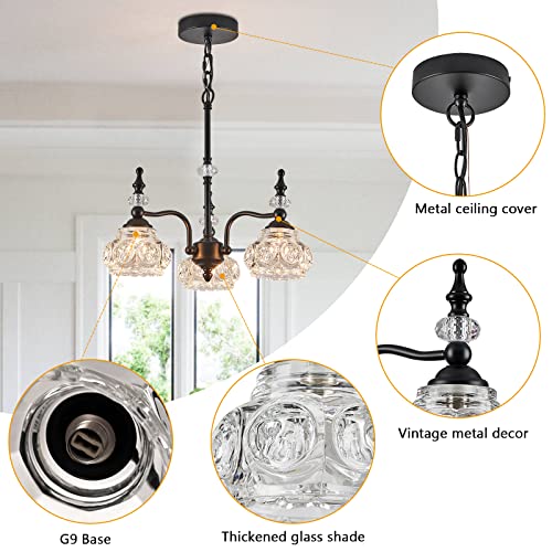 Modern 3 Light Chandeliers Black Kitchen Island Pendant Light for Farmhouse Living Room Bedroom Hotel