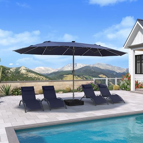 Outdoor Umbrella 15ft with Base and Solar Lights