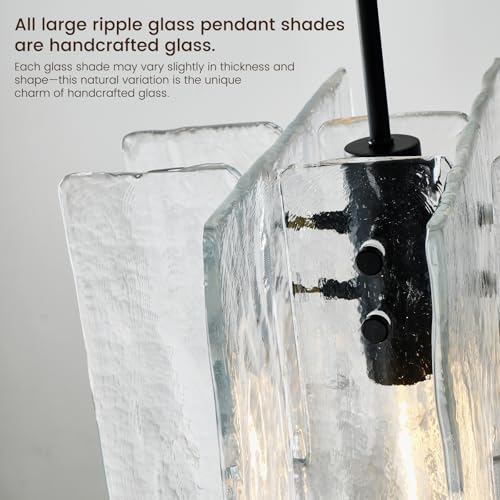 Modern Large 12 in Black Water Ripple Glass Kitchen Island Pendant Light Fixtures