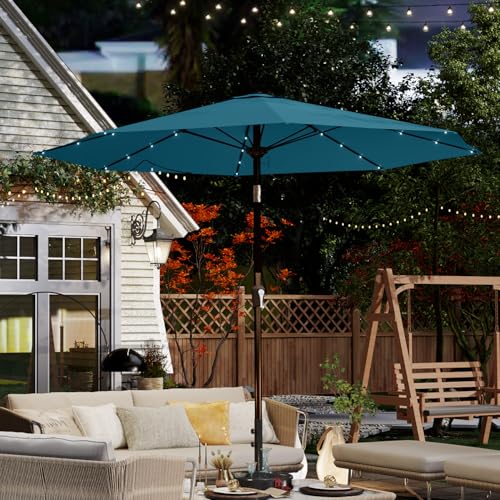 10FT Solar Umbrella 32 LED Lighted Patio Umbrella Table Market Umbrella w