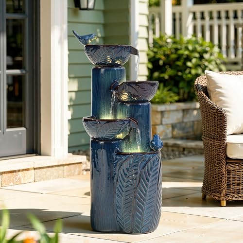 34" H Ceramic Outdoor Water Fountain with LED Lights