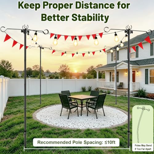 4 Pack Outdoor String Light Poles 10 ft with Detachable Side Crossbars