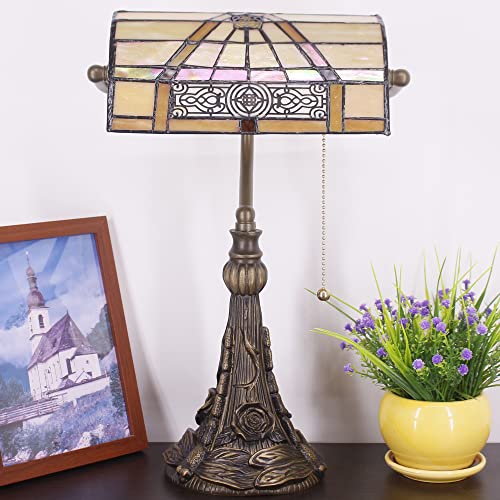 Tiffany Banker Lamp Small Stained Glass Table Lamp Yellow Mission