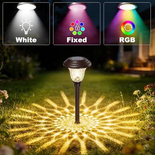 8 Pack Solar Pathway Lights White+Color Changing Stainless Steel 3 Mode Outdoor Multicolor Metal Solar Powered Waterproof Glass for Garden Landscape Path Yard Walkway Driveway Bronze (8 Count)