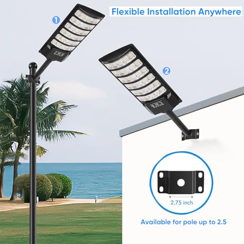 2 Pack Solar Street Light Outdoor 30000LM 6500K Waterproof Motion Sensor LED Solar Powered Flood Light with Remote Control Dusk to Dawn Commercial Area Lighting for Outside Parking Lot (2 Count)