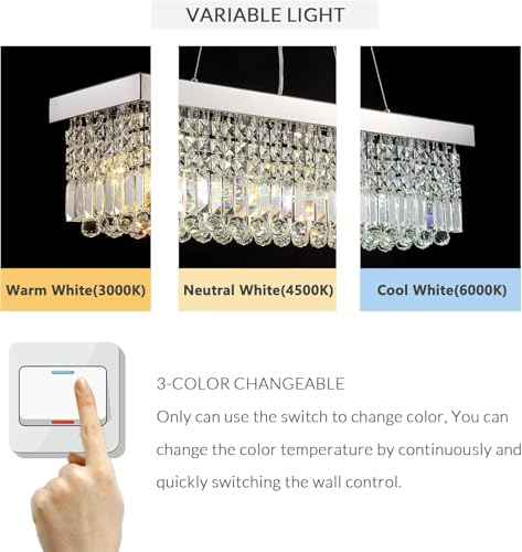 6-Light Modern Crystal Chandelier for Dining Room, Rectangular K9 Crystal Raindrop Chandelier, Rectangle Pendant Ceiling Light Fixture for Living Room Kitchen Island L31.5'' x W10'' x H10''