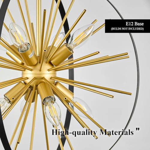 18" 8 Light Black Gold Sputnik Chandelier Modern Hanging Light