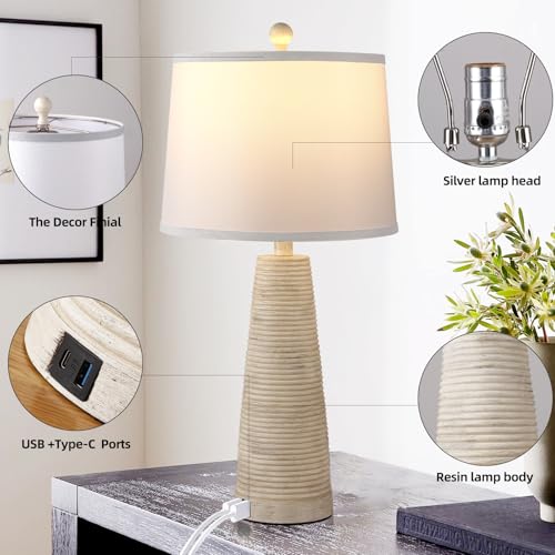 Nightstand Lamp Bedside Lamps Set of 2 Vintage Rustic Farmhouse Table Lamp 3 Way Dimmable Horizontal Stripe Light