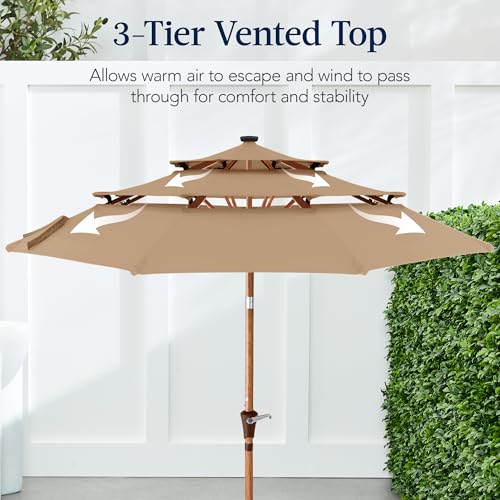 10ft 3 Tier Solar Patio Market Umbrella