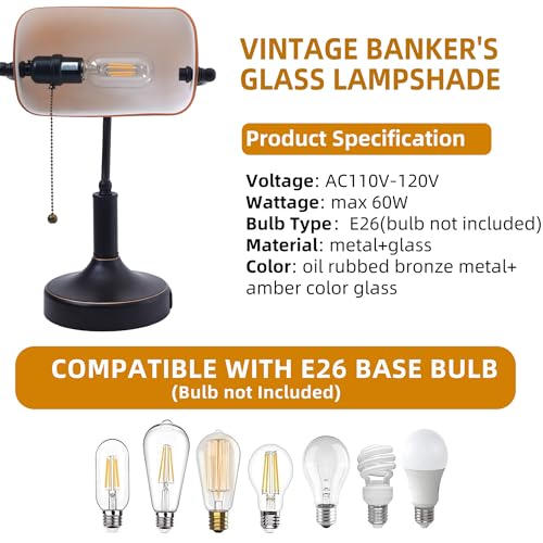 Vintage Bankers Desk Lamp with Pull Chain Switch