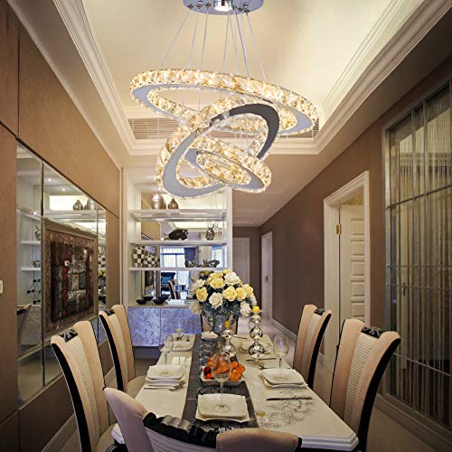 3 Ring Crystal Chandelier Adjustable LED Pendant Warm White