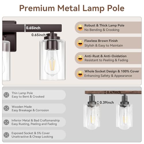 19" Brown Modern Vanity Lights Over Mirror with Clear Glass Shades