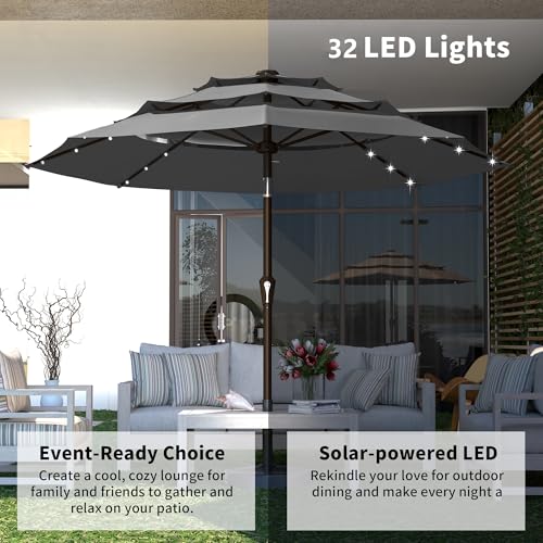 10ft 3 Tier Patio Umbrella with Solar Lights
