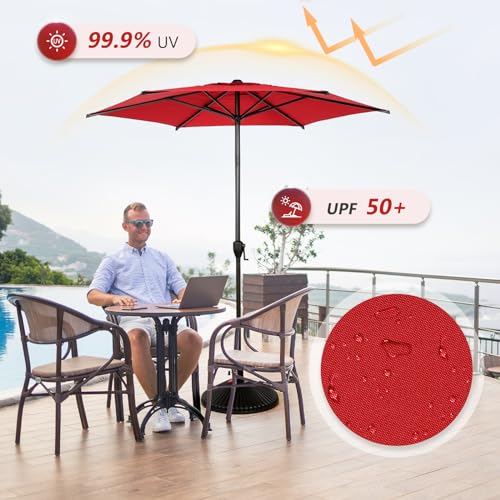 7.5FT Lyon Outdoor Patio Umbrella Outdoor Table Umbrella with Push Button Tilt and Crank Market Umbrella 6 Sturdy Ribs UV Protection Waterproof for Garden Deck Backyard Pool Dark Red