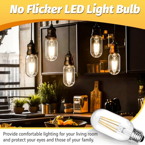 Dimmable Vintage Edison Bulbs 60 Watt Led 6W E26 LED Bulb 600 Lumens 4000K Natural Light CRI 90 T45 Antique LED Bulb Clear Glass for Chandeliers (2 Count)