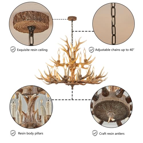 Farmhouse Deer Chandelier Double Layer 10+5 Light Brown Antler Chandelier Lighting
