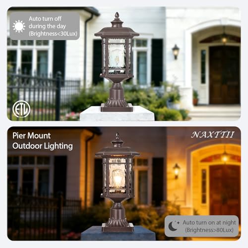 Dusk to Dawn Lamp Posts Outdoor Lighting Waterproof Outdoor Post Lights with Water Ripple Glass 16.5 Inch Height ORB Finish Lamp Post Light Fixture for Yard Patio Pathway Garden E26 Socket