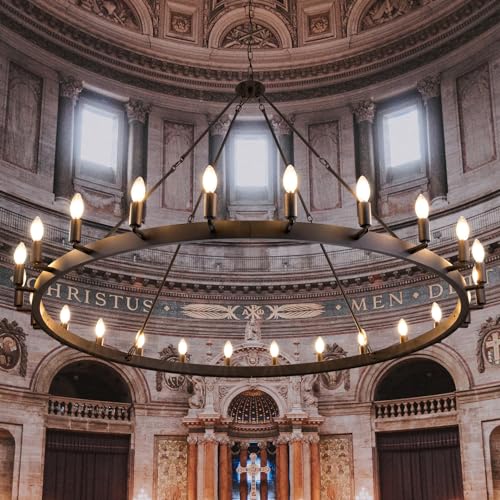 Black Farmhouse Chandelier 60" Round Rustic Wagon Wheel Chandeliers