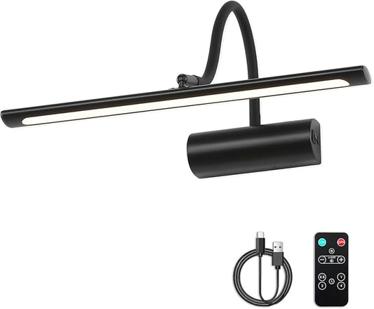 JOOSENLUX 16" Dimmable Picture Light, LED, Battery Operated, Wireless, Adjustable Arm, Remote Controlled, Rechargeable, Wall-Mounted, Modern & Stylish - Ideal for Gallery, Library, and Photo Display
