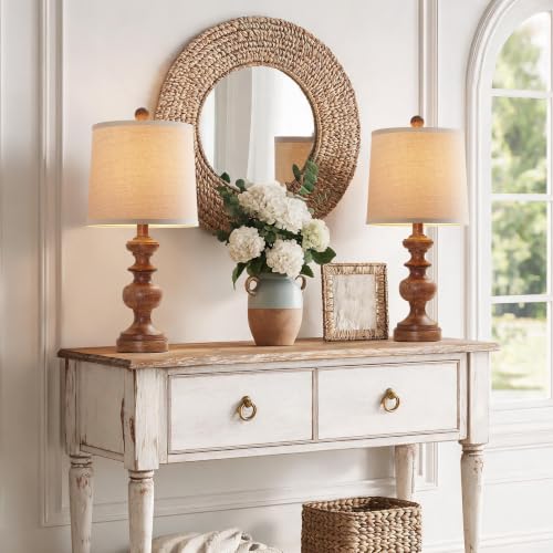 Farmhouse Table Lamp Set of 2 (Wood Grain)