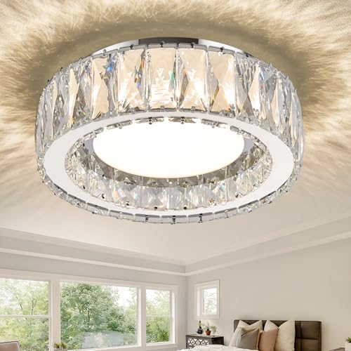 11 Inch Chrome Modern Luxury Crystal Flush Mount Ceiling Light