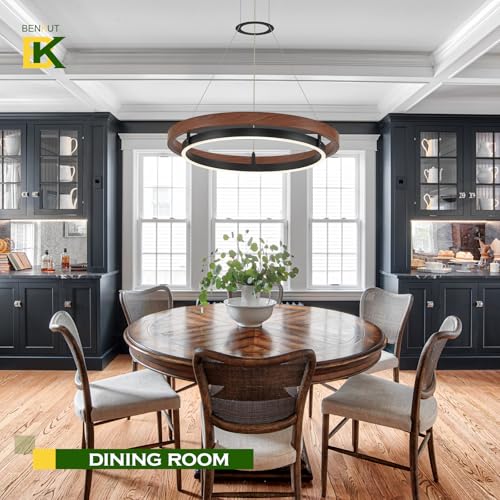 Modern LED Chandelier Circular Farmhouse Red Walnut Color