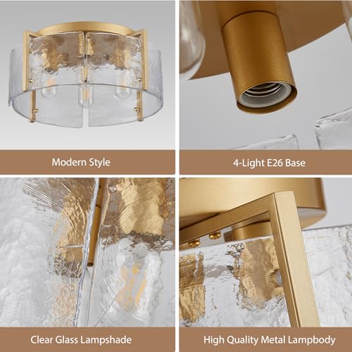 17.3" Modern Gold Semi Flush Mount Ceiling Light Fixture Glass 4