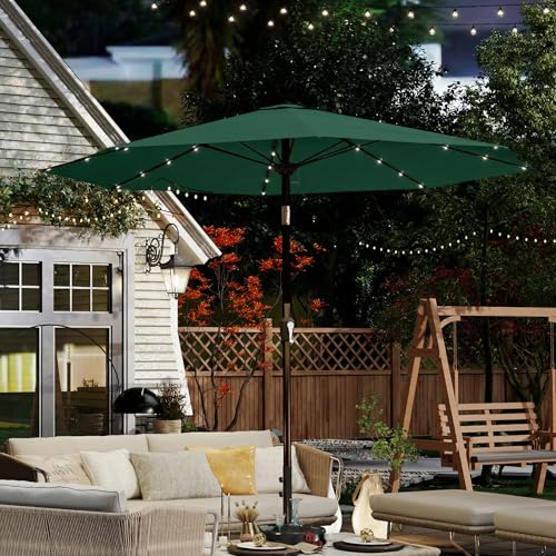10FT Solar Umbrella 32 LED Lighted Patio Umbrella Table Market Umbrella w