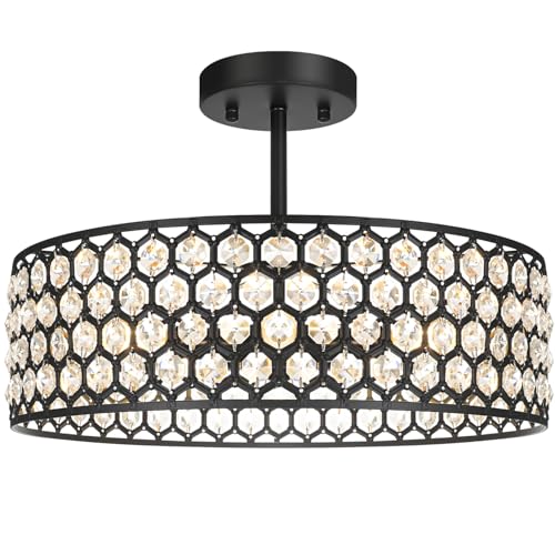 Black Crystal Ceiling Light Fixture