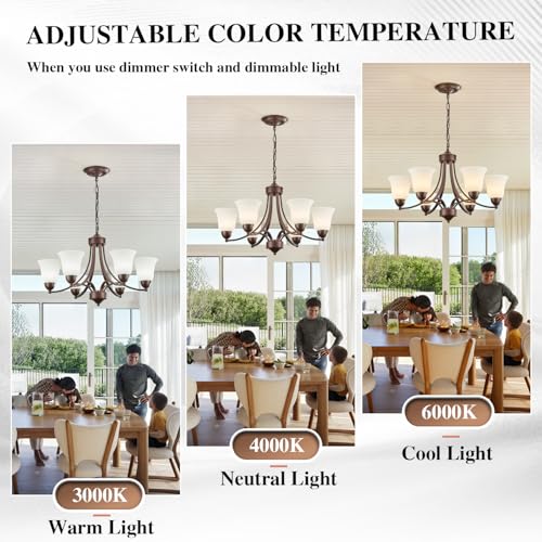6 Light Oil Rubbed Bronze Dining Room Light Fixture Farmhouse Modern Chandelier Pendant Light Bronze 47.2''Adjustable Ceiling Hanging Lighting with Frosted Glass for Kitchen Island Living Room Foyer